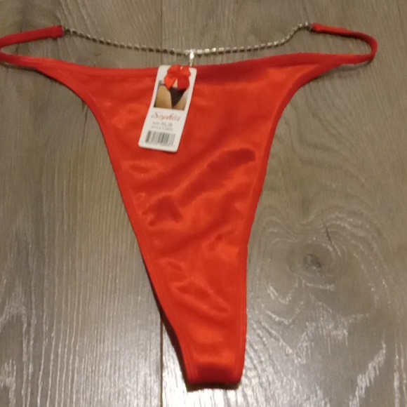Sophia- Red Satin Crystal Gem T-String/Thong-XL/8 - Picture 4 of 5